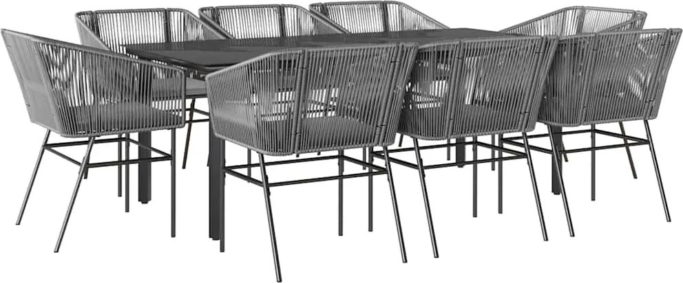 vidaXL 9 részes szürke polyrattan üveg kerti étkezőgarnitúra párnával