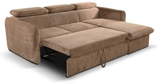 Bejárható sarokkanapé L-alakban, tárolóval, BEJA bézs, jobb oldali