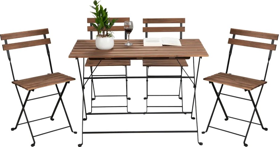 Kerti szett 1+4, akác/fekete, SEDAN TYP 2