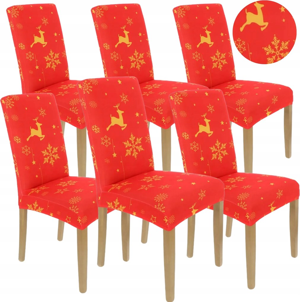 6 Db Székhuzat Piros Karácsonyi Minták Rugalmas Univerzális