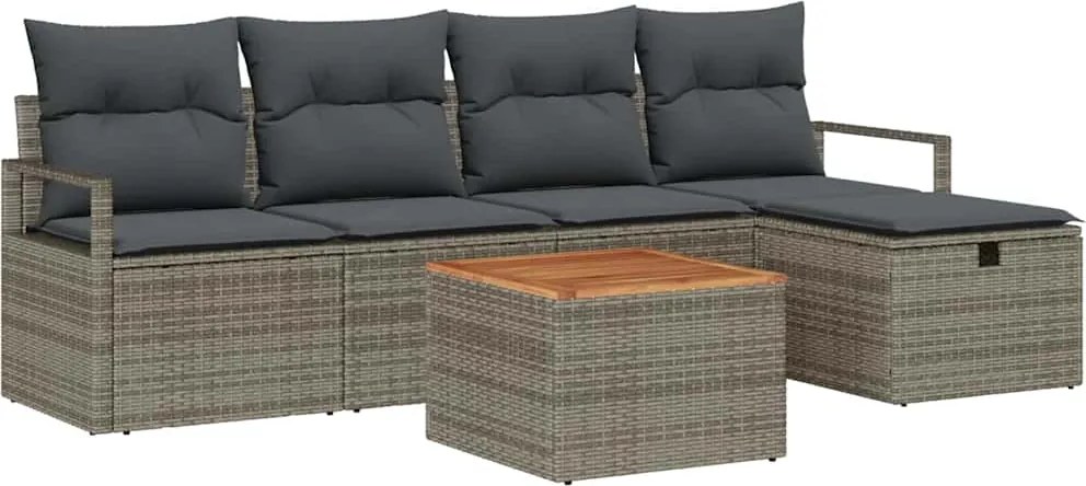 vidaXL Kerti Kanapé Szett párnával tárolóval 6 pcs Szürke polirattan