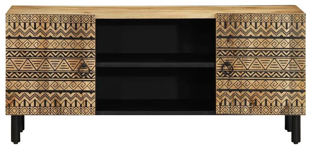 fekete tömör nyers mangófa TV-szekrény 105 x 33,5 x 46 cm