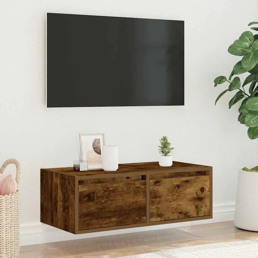 TV szekrény LED világítással füstölt tölgy 75x35,5x25 cm