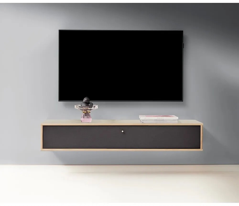 Fekete-natúr színű TV-állvány tölgyfa dekorral 133x22 cm Mistral – Hammel Furniture