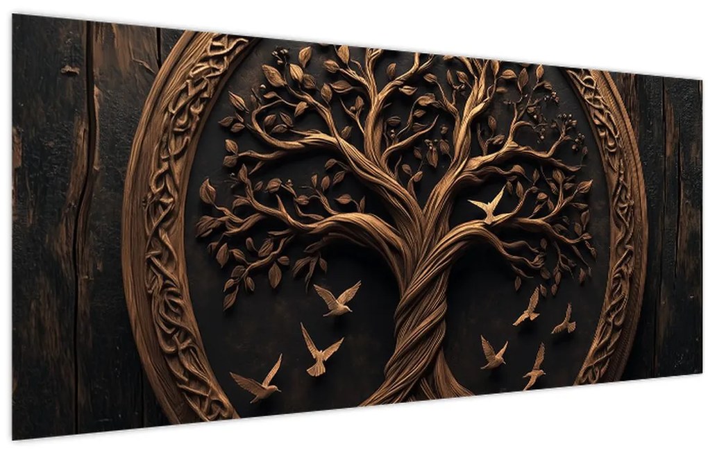 Kép – Fából készült életfa (120x50 cm)