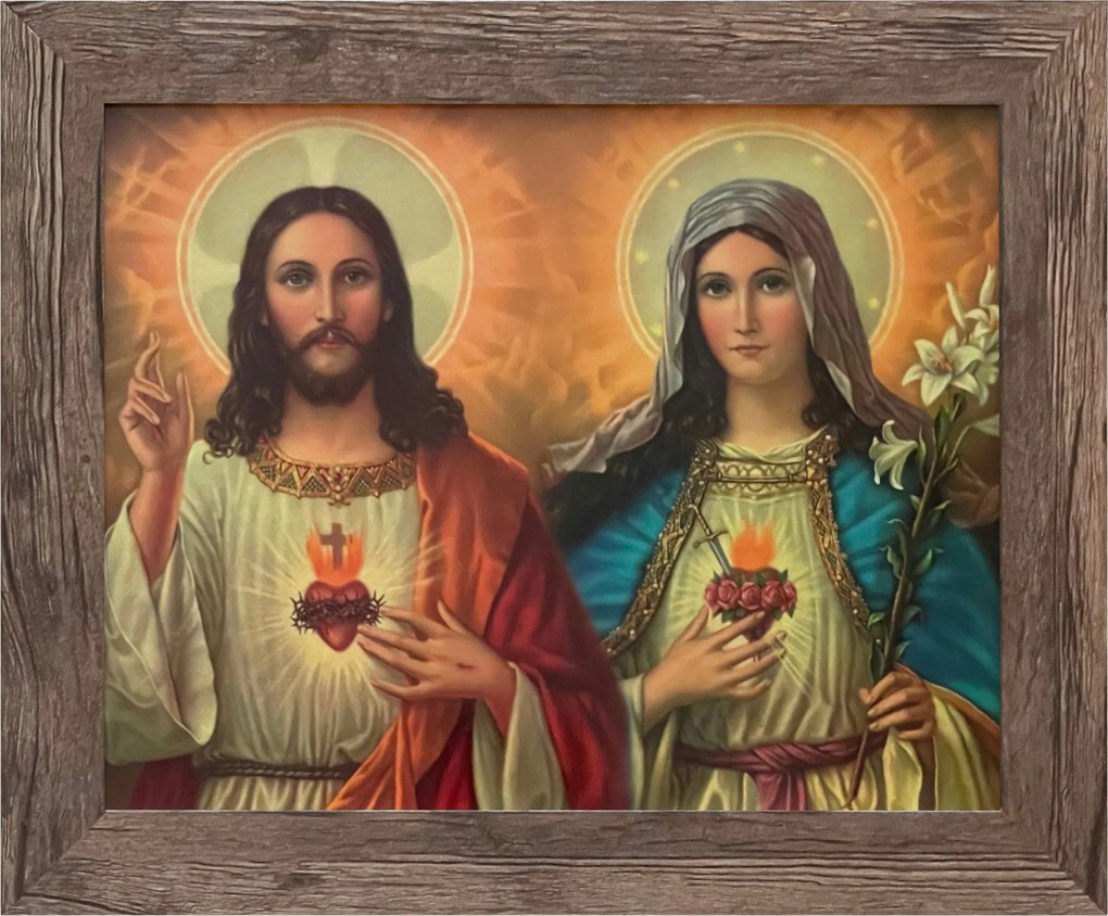 Vászonkép 25x30 Jézus És Mária Szíve Jézus Krisztus Mária Tölgy Keret