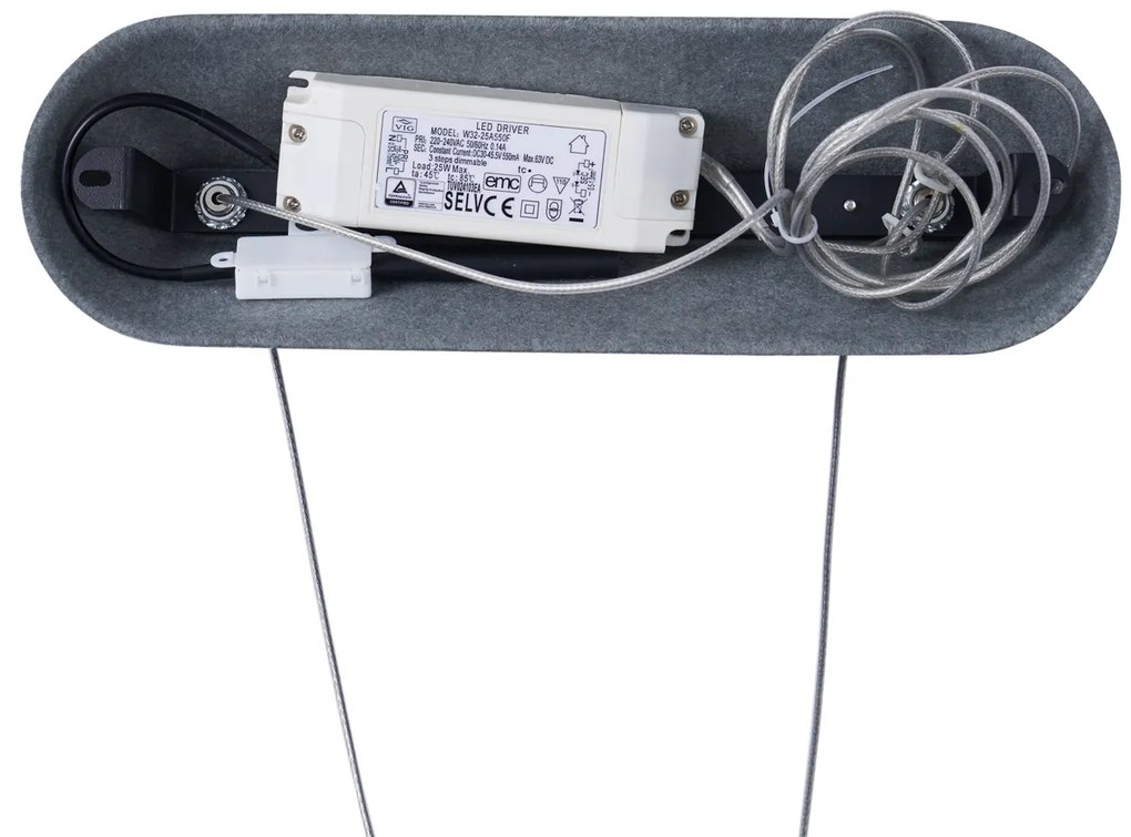 Modern fekete függőlámpa szürke belsővel, LED-del, 3 lépésben dimmelhető - Dani