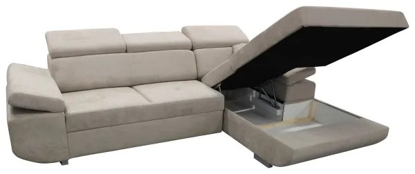 CASTELO L-alakú, jobbos sarokkanapé kihúzható ággyá alakítható funkcióval és tárolóval — szürke