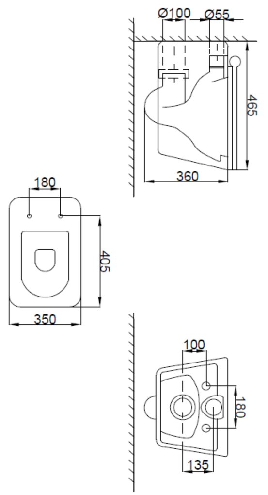 Invena Paros, falra akasztható WC csésze Rimless 465x350x360 mm + SLIM wc ülőke lassan záródó, fehér fényes, INV-CE-90-001-W