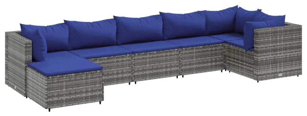 7 részes szürke polyrattan kerti ülőgarnitúra párnákkal