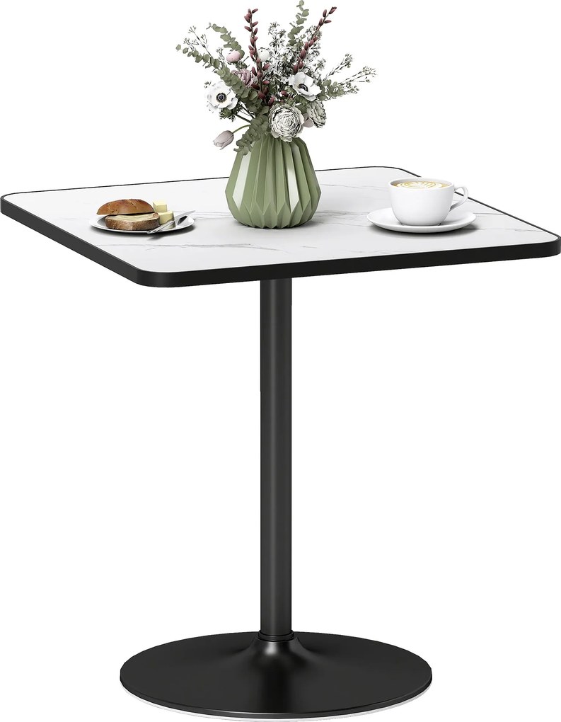HOMCOM Modern Stílusú Étkezőasztal 4 személyre Fehér Márványhatású Felsőrésszel és Kerek Alappal, 70 x 70 cm, Fehér | Aosom