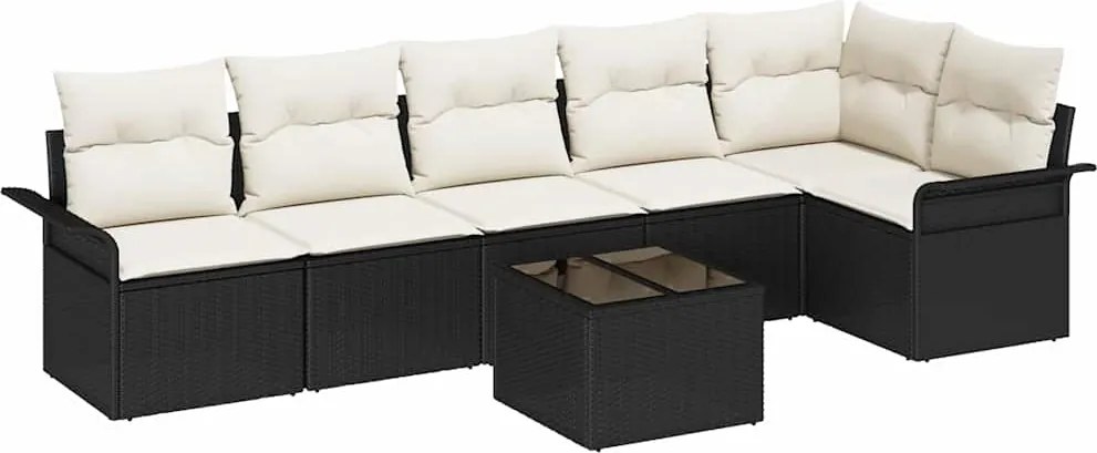vidaXL Kerti Kanapé Szett párnával tárolóval 7 pcs Fekete Poli rattan
