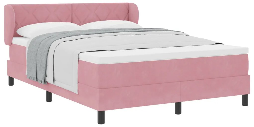 Boxspring Ágy Mattal Rózsaszín 140x190 cm Bársony