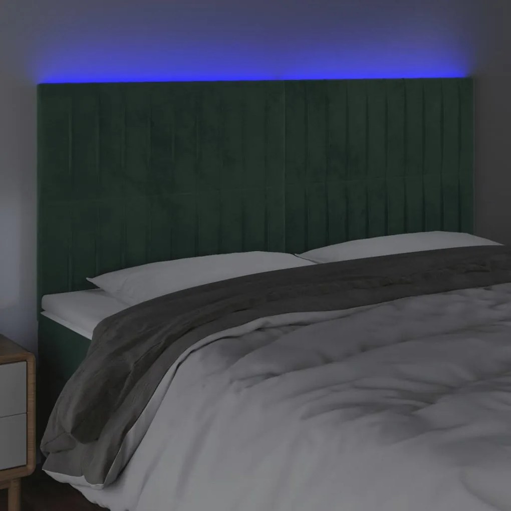 sötétzöld bársony LED-es fejtámla 180x5x118/128 cm