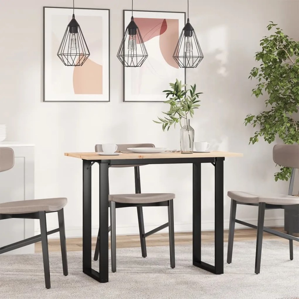 Tömör fenyőfa és acél étkezőasztal O-vázzal 100x50x75 cm