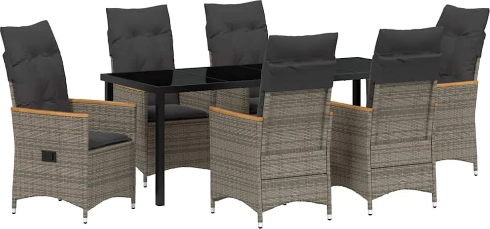 vidaXL Kert étkező szett párnával 7 pcs Szürke polirattan