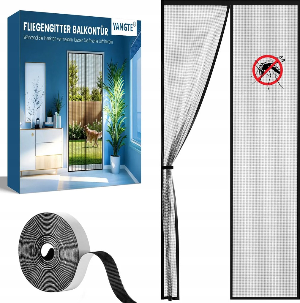 Mágneses szúnyogháló erkélyajtóra Teraszra Fekete 90 x 200 cm