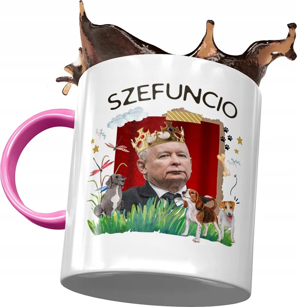 Rózsaszín Jaroslaw Kaczynski PiS Bögre Ajándék Nyomtatott Fotóval