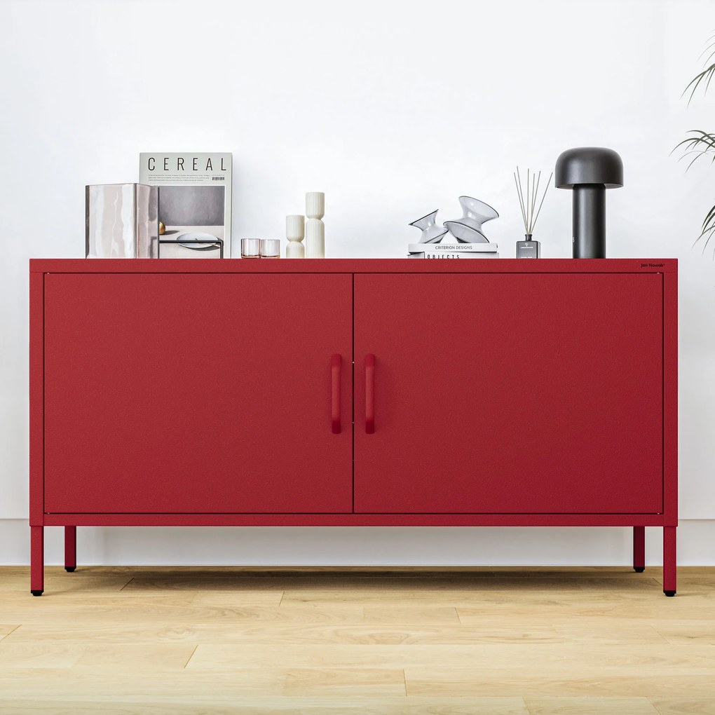 Fém TV-szekrény lábakkal, piros, 1150x595x400 mm: ROSA Modern