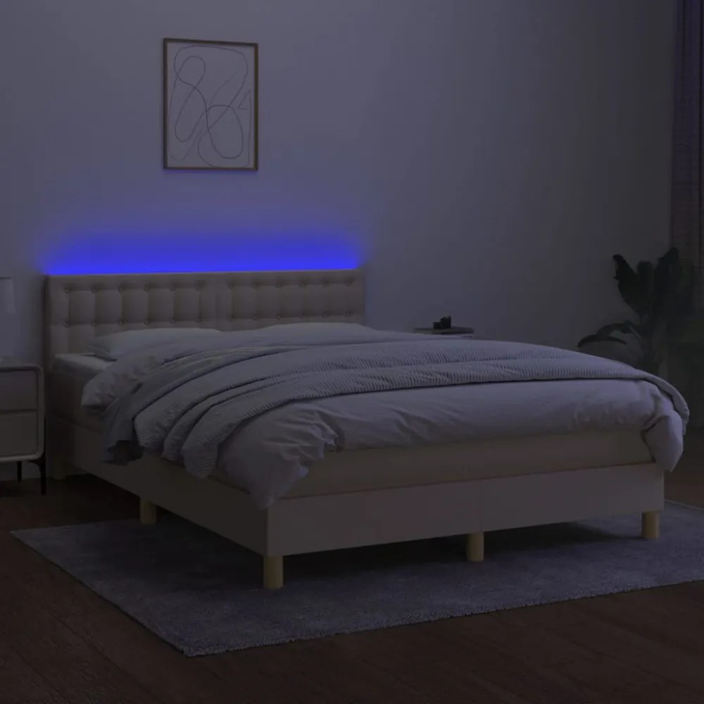 krémszínű szövet rugós és LED-es ágy matraccal 140x190cm