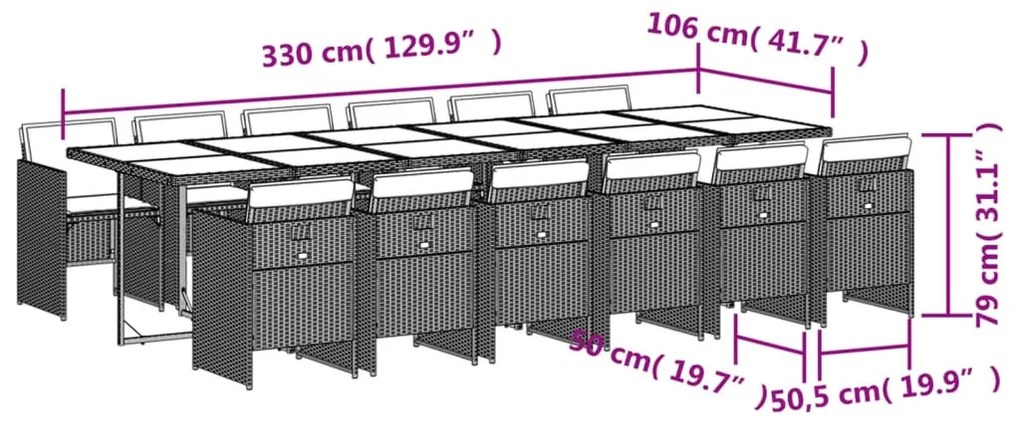 13 részes fekete polyrattan kerti ülőgarnitúra párnákkal