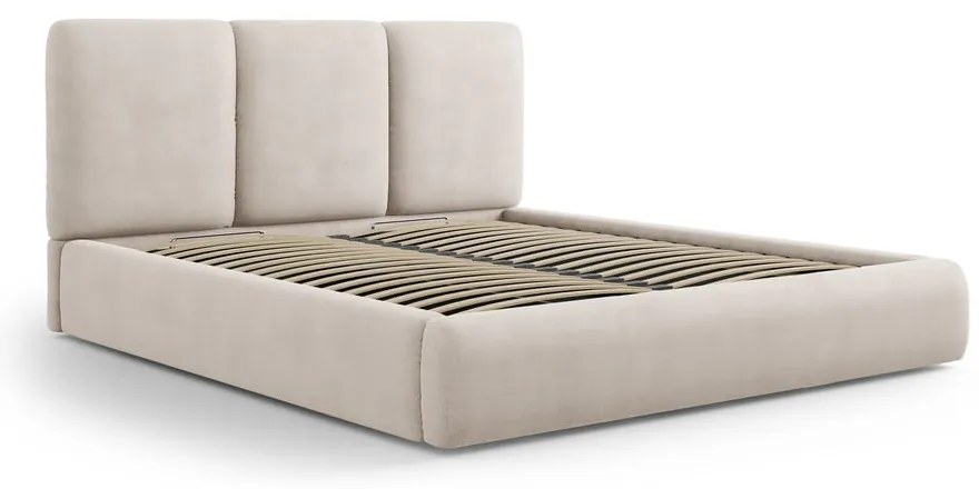Bézs kárpitozott ágyneműtartós franciaágy ágyráccsal 200x200 cm Brody – Mazzini Beds