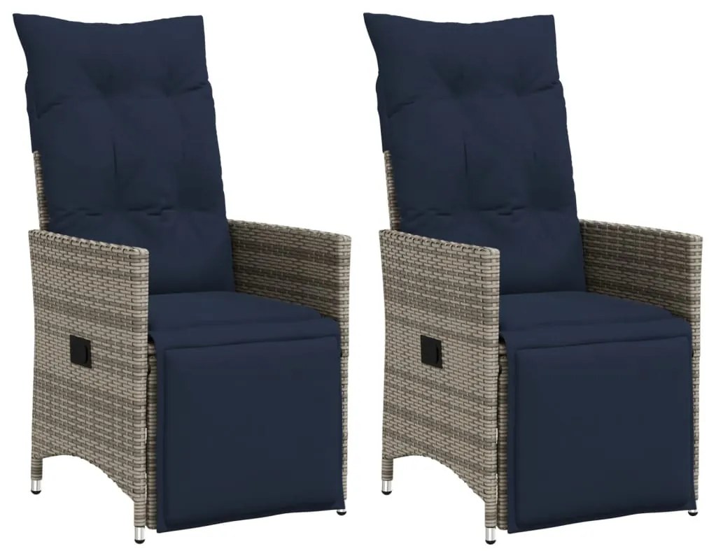 vidaXL 2 db szürke polyrattan dönthető kerti szék párnákkal