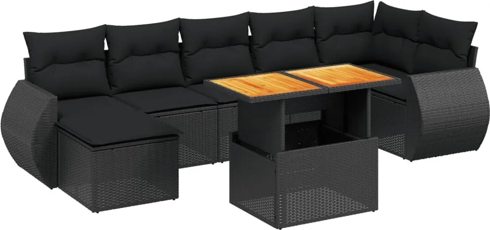 vidaXL 8 részes fekete polyrattan kerti ülőgarnitúra párnákkal