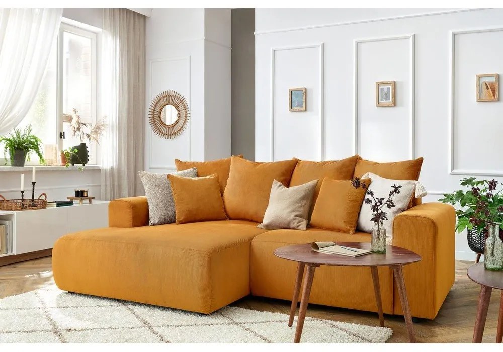 Okkersárga bársony sarokkanapé Enjoy – Bobochic Paris
