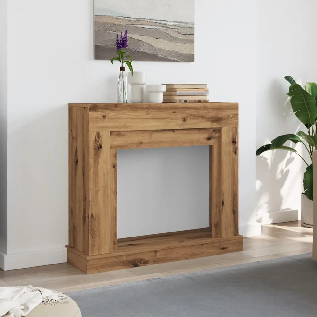 kézműves tölgy színű szerelt fa kandallóburkolat 100x30x87,5 cm