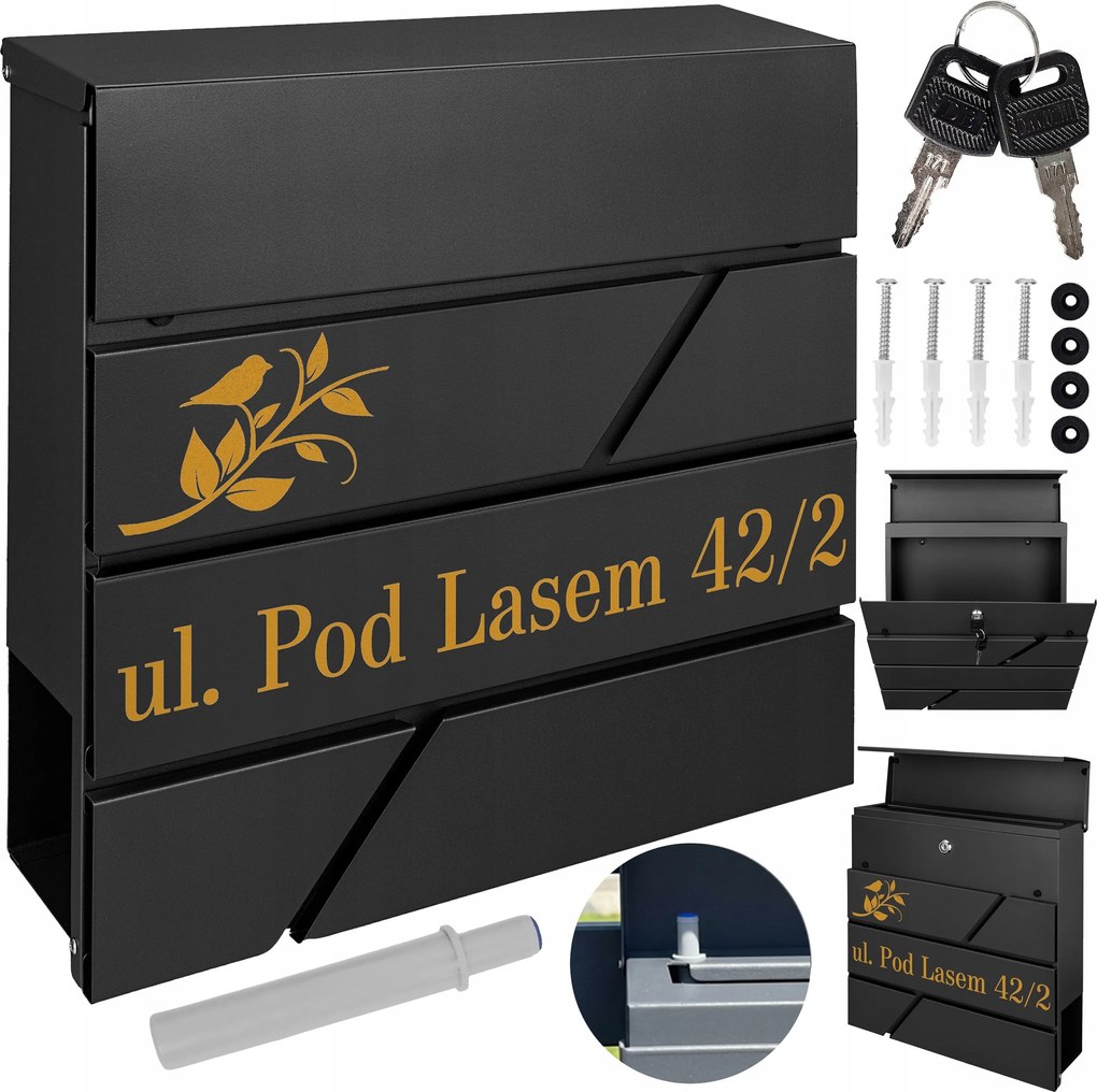 Postaláda Fekete Újságtartó Arany Minta