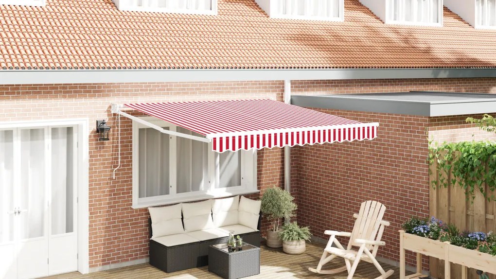 Automatikus behúzható napellenző Piros és fehér csík 300x250 cm