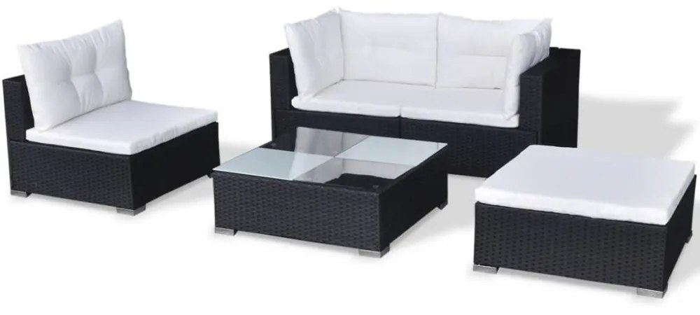 vidaXL 5 részes fekete polyrattan kerti ülőgarnitúra párnákkal