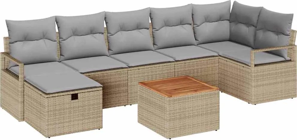 vidaXL Kerti Kanapé Szett párnával tárolóval 8 pcs Bézs Poli rattan