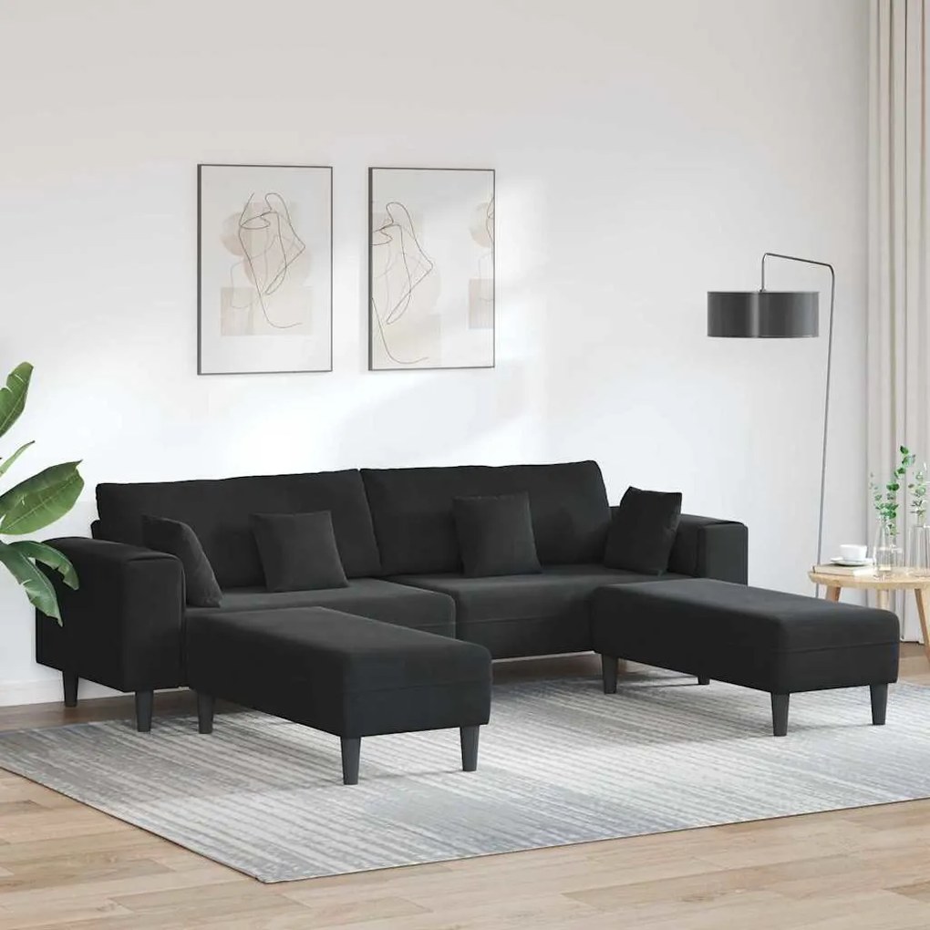 Bársony Kanapé párnával 3 pcs Fekete 208 cm Bársony