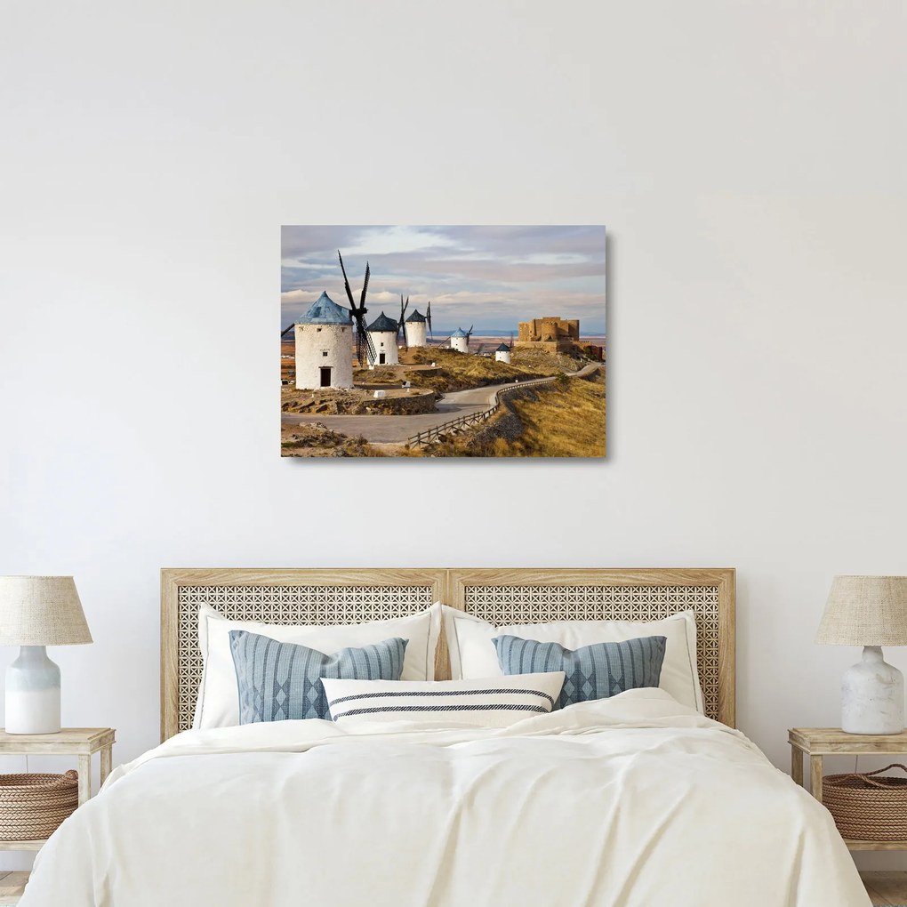 Kép - Consuegra szélmalmai, Spanyolország (üvegen) (70x50 cm)