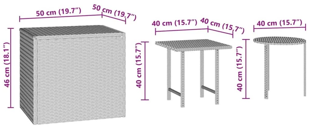 3 db barna polyrattan kerti kisasztal
