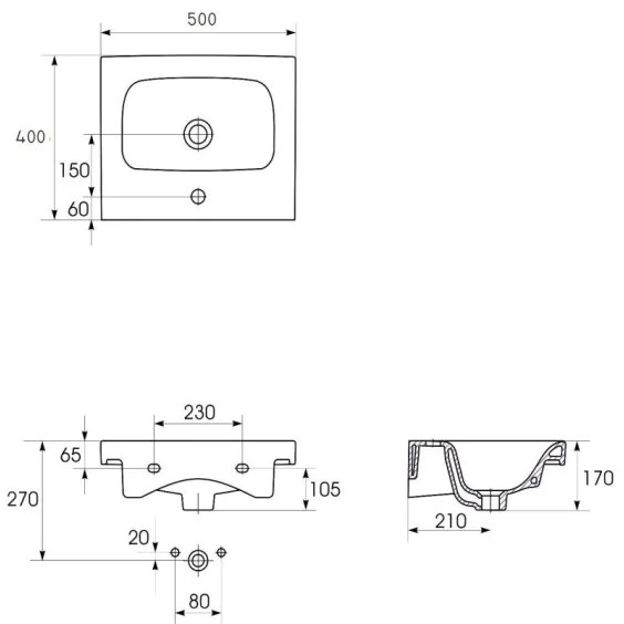 Cersanit K116-009 - MODUO beépíthető mosdó 40x50 cm kerámia/fényes fehér