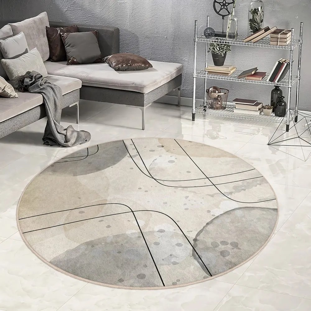 Bézs mosható kerek szőnyeg ø 120 cm Simple Lines – Mila Home