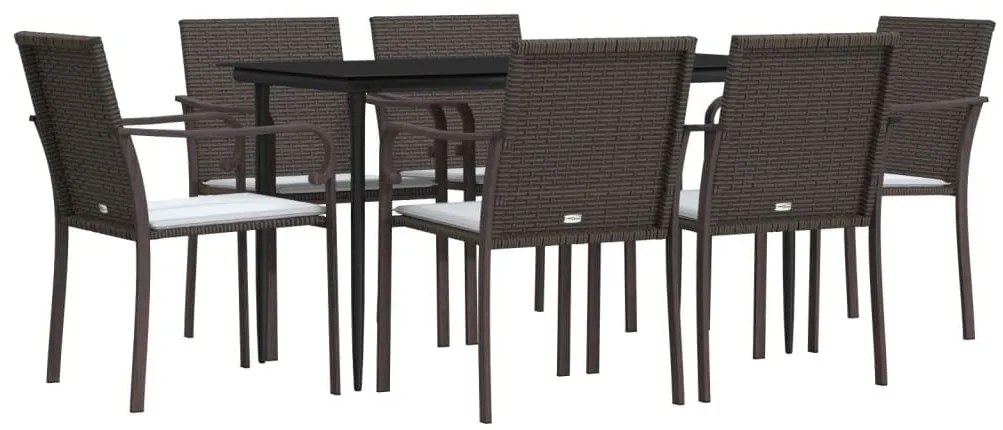 7 részes polyrattan és acél kerti étkezőgarnitúra párnával