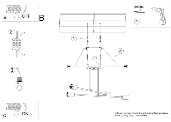 Sollux SL.1451 - Csillár rúdon NORAH 4xE27/15W/230V fekete
