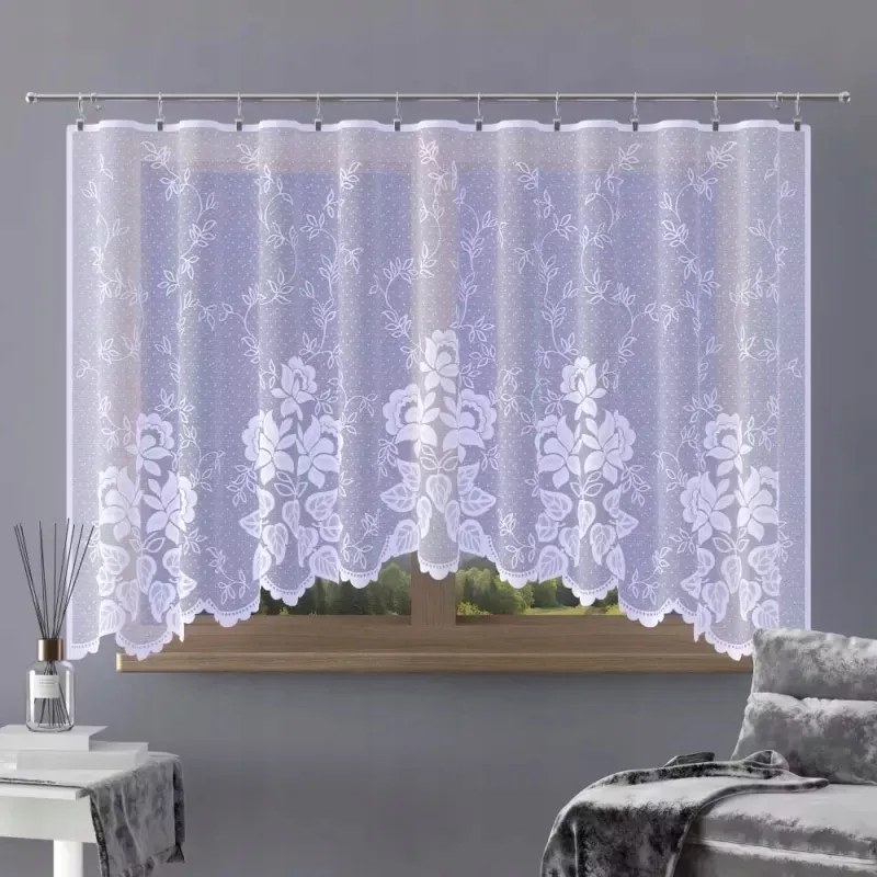 Elegáns jacquard függöny fehér virágokkal Willow A151 300x140cm