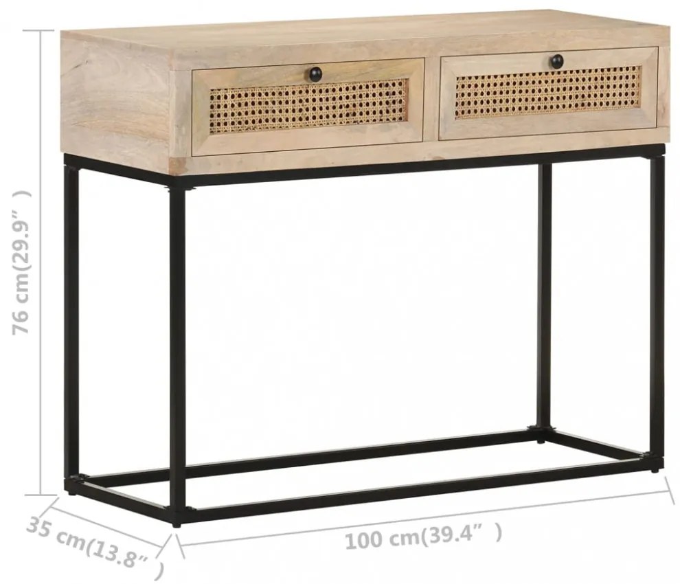 tömör mangófa és természetes nád tálalóasztal 100 x 35 x 76 cm