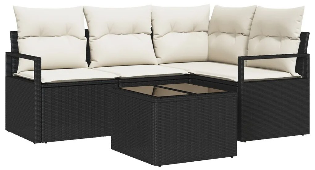 4 részes kerti kanapé szett párnákkal barna poli rattan, 2 fős kerti kanapé párnákkal fekete poli rattan
