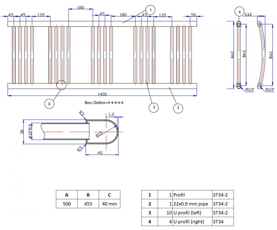 Fekete 500x1400mm törölközőszárítós fürdőszobai radiátor Welland Lux | Készletről | Gyors kiszállítással