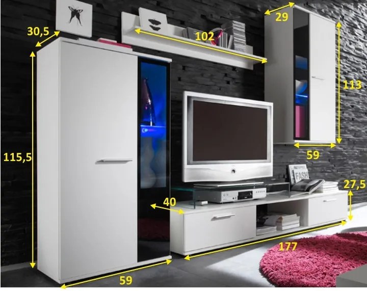 Nappali szekrénysor, fehér, SALESA II.