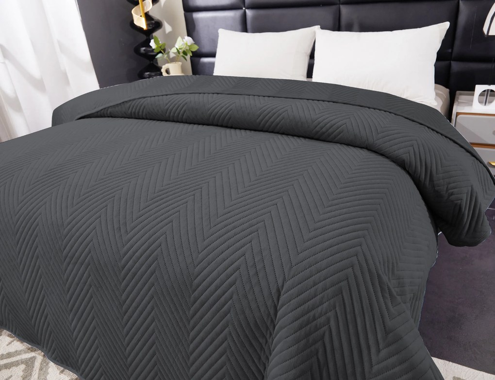 Sötétszürke bársony ágytakaró ARROW VELVET Méret: 200 x 220 cm