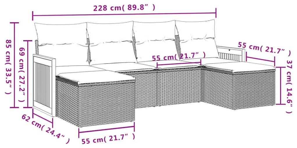 6 részes bézs polyrattan kerti ülőgarnitúra párnával