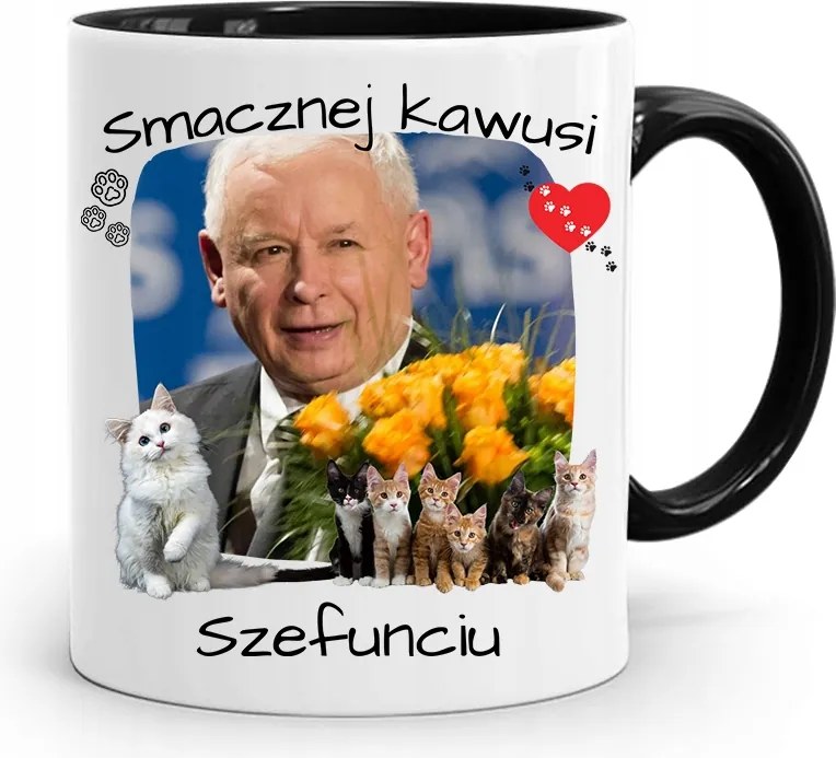 Bögre Fekete Vicces Pis Jaroslaw Kaczynski nyomott mintával