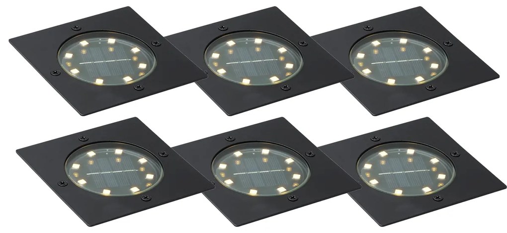 6 darabos fekete négyzet alakú földbe süllyeszthető spotlámpa szett LED-del IP65 Solar - Terry